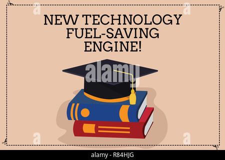 La grafia la scrittura di testo Nuova tecnologia il risparmio di carburante del motore. Concetto significato le moderne tecnologie per le automobili Gradazione Hat con infiorescenza staminifera 3D AC Foto Stock