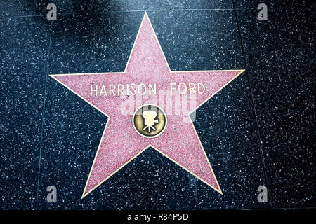 Los Angeles, CA / STATI UNITI D'America - 26 Luglio 2018: Harrison Ford Star a Hollywood Walk of fame sulla Hollywood Boulevard, attore americano, scrittore e produttore di film Foto Stock