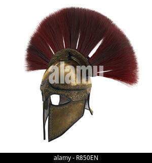 Spartan casco con piumaggio isolato su un fondo bianco. 3d illustrazione Foto Stock