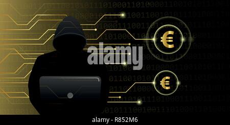 Il pirata informatico di rubare euro cyber crime attack illustrazione vettoriale EPS10 Illustrazione Vettoriale