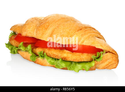 Big croissant con verdure e carne di pollo su sfondo bianco Foto Stock