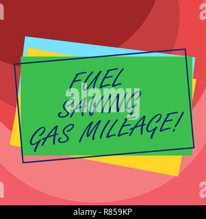 Testo della scrittura il risparmio di carburante distanza in miglia del gas. Concetto significato spendendo meno soldi a spese del veicolo gas pila di risparmio dello sbozzato di forma rettangolare delineato Diff Foto Stock