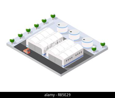 Natale isometrica Anno Nuovo pista di atterraggio per aerei della città international airport terminal e il piano di trasporto e la pista di atterraggio aereo, aeromobili jet. Urban Illustrazione Vettoriale