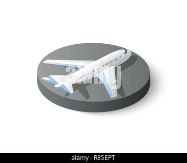 Passeggeri di grandi dimensioni piano 3D isometrica icona. Appartamento 3d dimensionale di qualità elevata di trasporto. Infografico Craft elemento aereo è atterrato in aeroporto Illustrazione Vettoriale