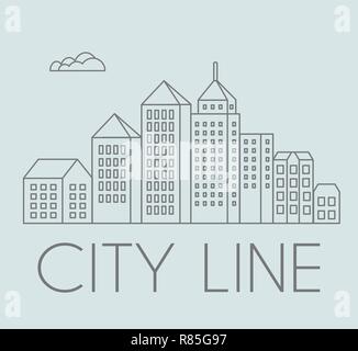 Linea urbana lineare panorama della città Illustrazione Vettoriale