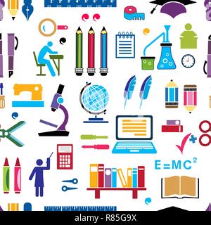 Scuola retrò sagome colorate le cose senza soluzione di continuità i modelli di ripetizione Illustrazione Vettoriale