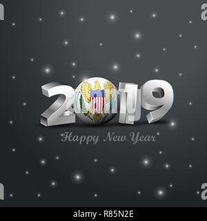 2019 Felice Anno Nuovo Isole Vergini USA Bandiera tipografia. Celebrazione astratta sfondo Illustrazione Vettoriale