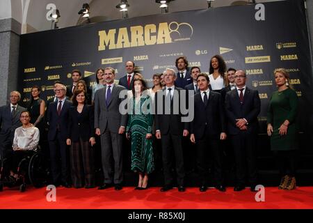 Re di Spagna Felipe VI e Letizia durante il 80 anniversario della " marca " quotidiano di Madrid di giovedì, 13 Dicembre 2018 Foto Stock