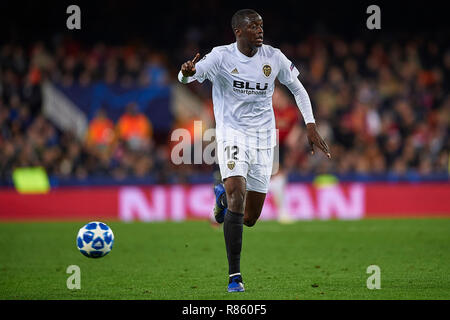 VALENCIA, 12-12-2018. Champions League 2018/ 2019, la data 6. Valencia-Manchester uniti. Diakhaby di Valencia durante il gioco Valencia 2-1 Manchester United Foto Stock