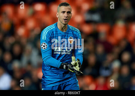 VALENCIA, 12-12-2018. Champions League 2018/ 2019, la data 6. Valencia-Manchester uniti. Jaume Domenech di Valencia durante il gioco Valencia 2-1 Manchester United Foto Stock