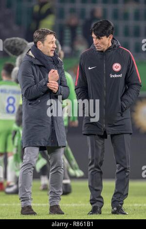 Wolfsburg, Deutschland. Xx gen, 2018. Pullman Niko KOVAC (F, l). dopo la fine della partita del passo (conversazione), il dialogo con il direttore sportivo Bruno HUEBNER (F, Hubner); Soccer 1. Bundesliga, 19. Giornata VfL Wolfsburg (WOB) - Eintracht Francoforte (F) 1: 3 su 20/01/2018 in Wolfsburg/Germania. | Utilizzo di credito in tutto il mondo: dpa/Alamy Live News Foto Stock