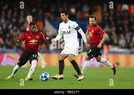 Valencia, Spagna. 12 Dic, 2018. Dicembre 12, 2018 - Valencia, Spagna - .Daniel Parejo di Valencia durante la UEFA Champions League, Gruppo H partita di calcio tra Valencia CF e il Manchester United sul dicembre 12, 2018 a Mestalla stadio a Valencia in Spagna Credito: Manuel Blondau/ZUMA filo/Alamy Live News Foto Stock