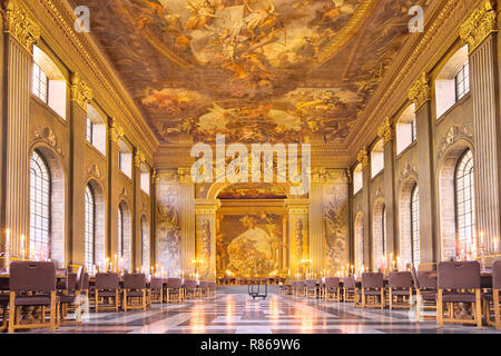 Sala dipinta presso la Old Royal Naval College di Greenwich London REGNO UNITO Foto Stock