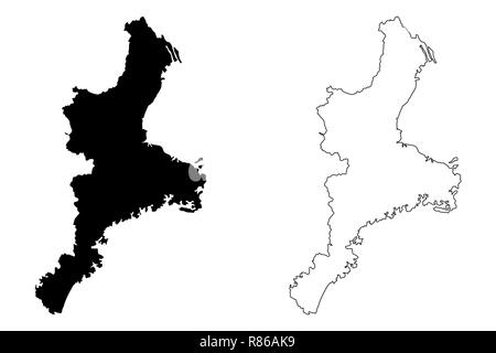 Prefettura di Mie (divisioni amministrative del Giappone, Prefetture del Giappone) mappa illustrazione vettoriale, scribble schizzo Mie mappa Illustrazione Vettoriale