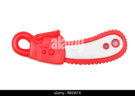 Toy Chainsaw su sfondo bianco Foto Stock