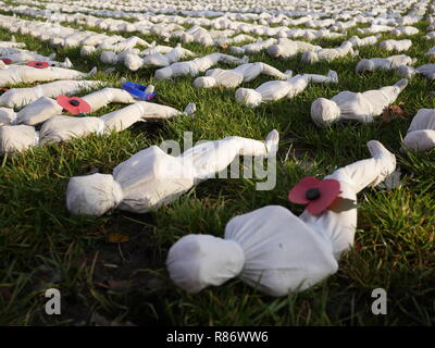 Schermi della Somme, omaggio alle vittime della Prima Guerra Mondiale, artista Rob sentito nel Queen Elizabeth Park, Stratford, Londra Foto Stock