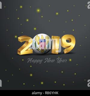 2019 Felice Anno Nuovo Isole Vergini USA Bandiera tipografia. Celebrazione astratta sfondo Illustrazione Vettoriale