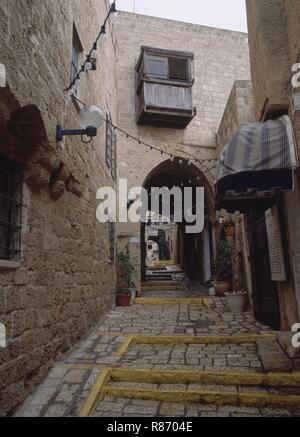 YAFO O JAFFA-BARRIO DE LOS ARTISTAS-CALLE EMPEDRADA DE ADOQUINES. Posizione: esterno. Israele. Foto Stock