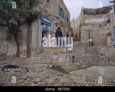 YAFO O JAFFA-BARRIO DE LOS ARTISTAS-CALLES EMPEDRADAS DE ADOQUINES. Posizione: esterno. Israele. Foto Stock