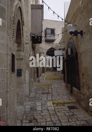 YAFO O JAFFA-BARRIO DE LOS ARTISTAS-CALLE EMPEDRADA DE ADOQUINES. Posizione: esterno. Israele. Foto Stock