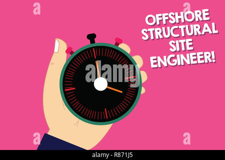 La grafia la scrittura di testo strutturale offshore ingegnere del sito. Concetto significato industria petrolifera e del gas engineering analisi Hu mano che tiene fermo meccanico Foto Stock