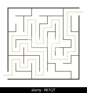 Semplice labirinto perfetto con soluzione di percorso Illustrazione Vettoriale