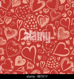 Cuori Seamless pattern. Doodle Valentine. Simbolo d'amore. Mano inciso bozzetto per la tessitura Illustrazione Vettoriale