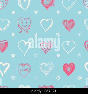 Cuori Seamless pattern. Doodle Valentine. Simbolo d'amore. Mano inciso bozzetto per la tessitura Illustrazione Vettoriale