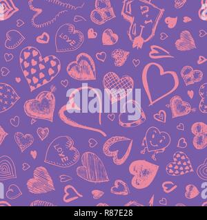 Cuori Seamless pattern. Doodle Valentine. Simbolo d'amore. Mano inciso bozzetto per la tessitura Illustrazione Vettoriale