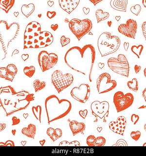 Cuori Seamless pattern. Doodle Valentine. Simbolo d'amore. Mano inciso bozzetto per la tessitura Illustrazione Vettoriale