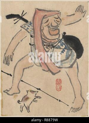 La caricatura di un musicista o attore danza, con un gatto ai suoi piedi Foto Stock