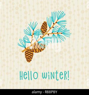 Ramo di natale di pino con i coni. Modello di Natale illustrazione vettoriale. Illustrazione Vettoriale