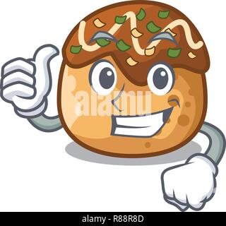 Thumbs up takoyaki carattere nel polpo palle cibo Illustrazione Vettoriale
