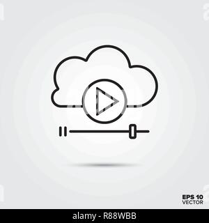 Video in streaming dal cloud line icona illustrazione vettoriale. Media e intrattenimento simbolo. Illustrazione Vettoriale