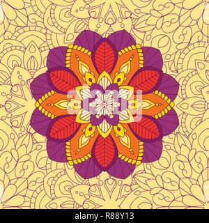 Doodle mandala seamless pattern, elementi floreali, ornamento decorativo. Il modello di ripetizione dello sfondo. Araba, Asiatica, motivi ottomano. Disegnato a mano illustrazione vettoriale Illustrazione Vettoriale