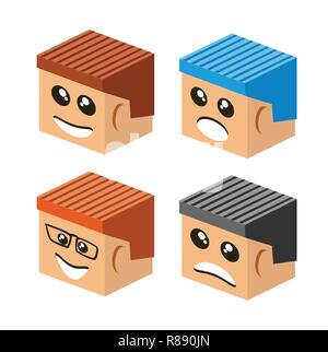 Gli Emoji emoticon icone di espressione nello stile cartoon faccia simboli pittogramma di grafica di persone fun immagine sorriso Illustrazione Vettoriale