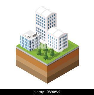 Isometrica icona vettore illustrazione di una moderna città viste prospettiche di grattacieli Illustrazione Vettoriale