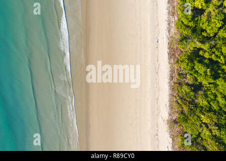 Una veduta aerea di Noè spiaggia regione Daintree in afr North Queensland. Direttamente angolata verso il basso. Questo tratto di costa la foresta pluviale cresce a destra verso il basso per Foto Stock