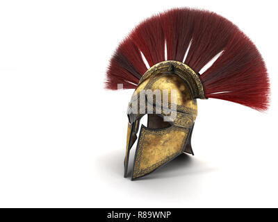 Spartan casco con piumaggio di colore rosso . 3d illustrazione Foto Stock