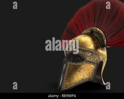 Spartan casco con piumaggio di colore rosso . 3d illustrazione Foto Stock