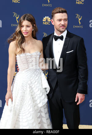 LOS ANGELES, CA, Stati Uniti d'America - 17 settembre: Jessica Biel, Justin Timberlake al settantesimo annuale di Primetime Emmy Awards tenutosi presso il Teatro di Microsoft in L.A. Vivere il 17 settembre 2018 a Los Angeles, California, Stati Uniti. (Foto di Xavier COLLIN/Image Press Agency) Foto Stock