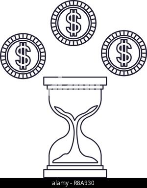 Clessidra con monete icona isolato Illustrazione Vettoriale