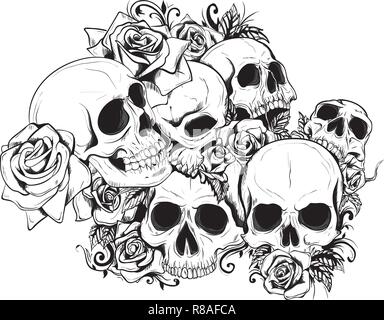 Illustrazione vettoriale del vettore senza giunture teschi in fiori Illustrazione Vettoriale