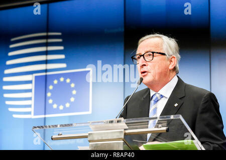 Bruxelles, Belgio. Xiv Dic 2018. Jean-Claude Junker, presidente della Commissione europea nel corso di una conferenza stampa durante il Vertice del Consiglio europeo di Bruxelles in Belgio il 14 dicembre 2018. Credito: Michal Busko/Alamy Live News Foto Stock