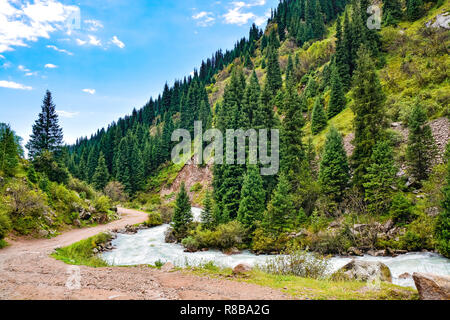 Fiume di montagna di Gregory gorge in Kirghizistan, Asia Centrale, Medio Oriente Foto Stock