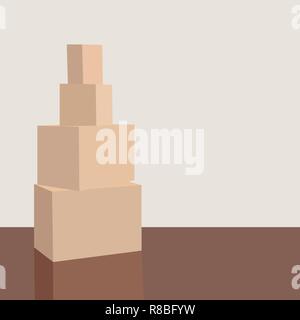 Pila di scatole di cartone in una stanza vuota. Pila di scatole di cartone sul pavimento in un appartamento vuoto. Pila di contenitori per il trasloco nel nuovo vettore di casa Illustrazione Vettoriale