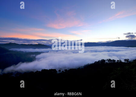 Una fitta coperta di nebbia scorre sulla Cordillera Central o Cordillera Mountain Range situato nella parte nord-centrale dell'isola di Luzon nelle Filippine. Foto Stock