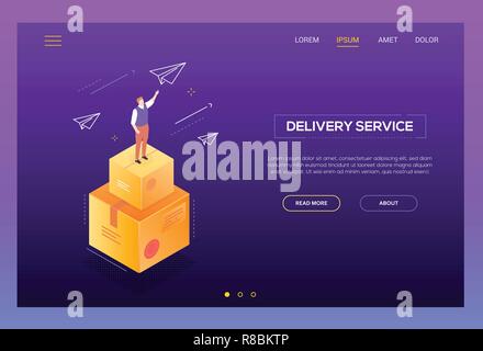Servizio di consegna a domicilio - moderno vettore isometrica di banner per il web Illustrazione Vettoriale