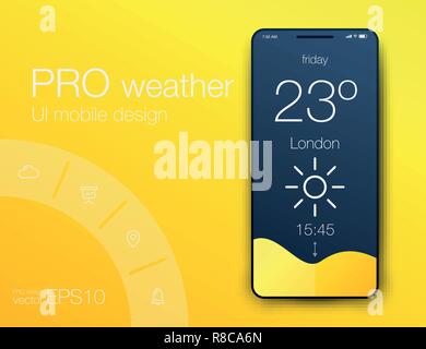 Previsioni Meteo App Ux Ui Design. Vettore di stock Illustrazione Vettoriale