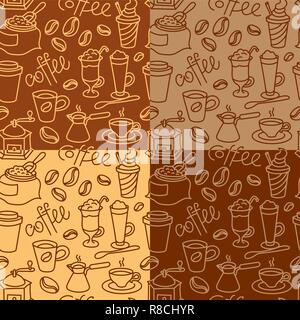 Illustrazione di caffè pattern seamless sfondo, comprende quattro distinti modelli di vettore Illustrazione Vettoriale